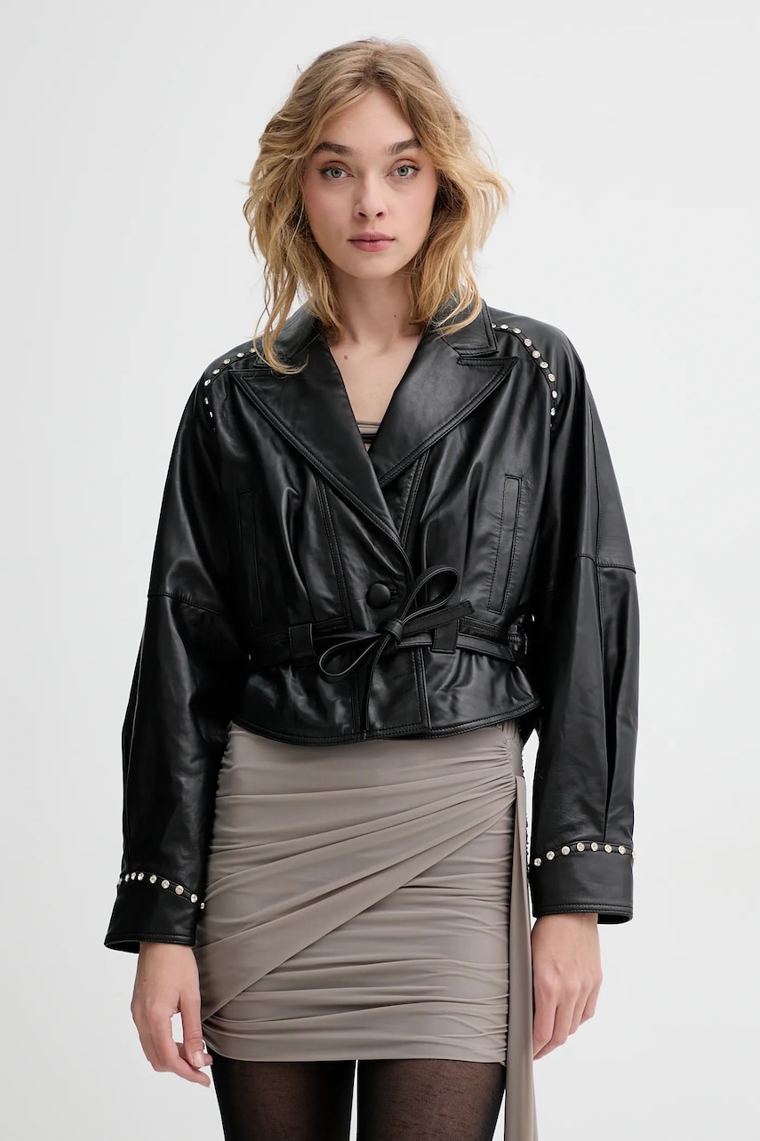 Δερμάτινο μπουφάν Blugirl Blumarine χρώμα: μαύρο, RA5085.P0356