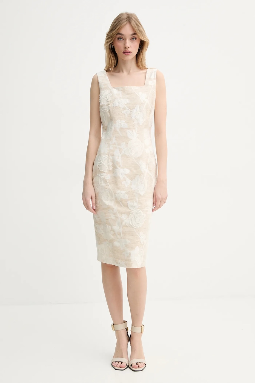 Φόρεμα από λινό μείγμα Blugirl Blumarine χρώμα: μπεζ, RA5131.T2942