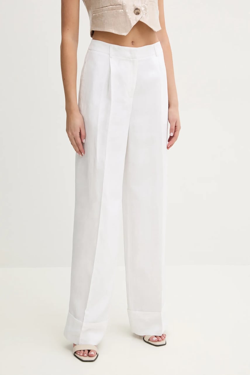 Παντελόνι με λινό μείγμα Blugirl Blumarine χρώμα: άσπρο, RA5161.T8823
