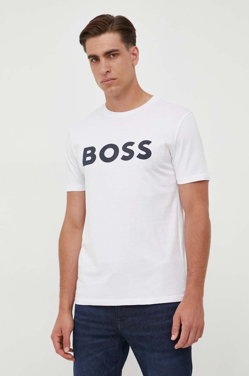 Βαμβακερό μπλουζάκι BOSS BOSS CASUAL ανδρικό, χρώμα: μπεζ, 50481923