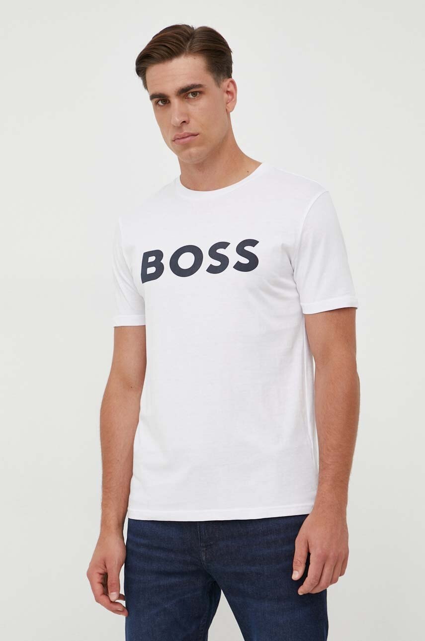 Βαμβακερό μπλουζάκι BOSS BOSS CASUAL ανδρικό, χρώμα: μπεζ, 50481923