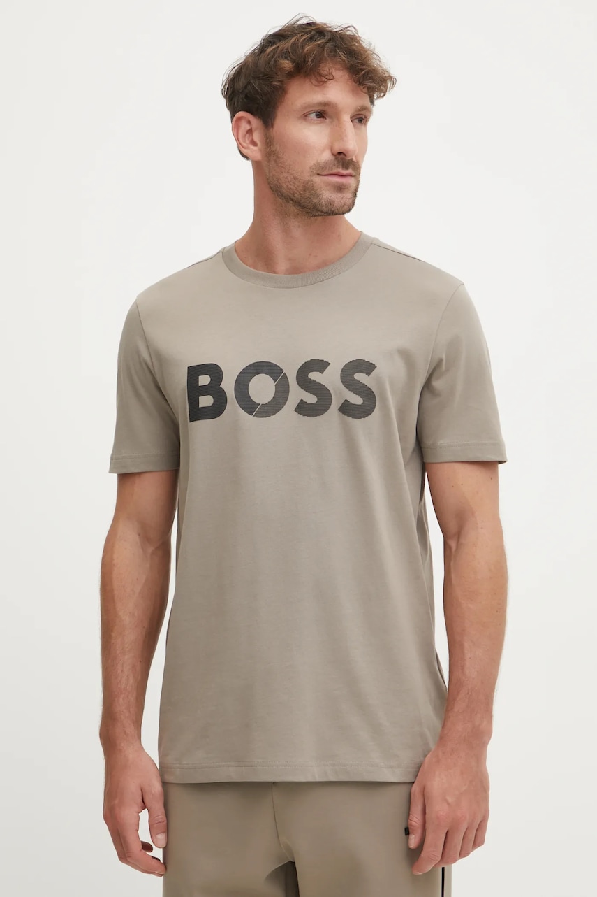 Βαμβακερό μπλουζάκι BOSS Green ανδρικό, χρώμα: μπεζ, 50530990