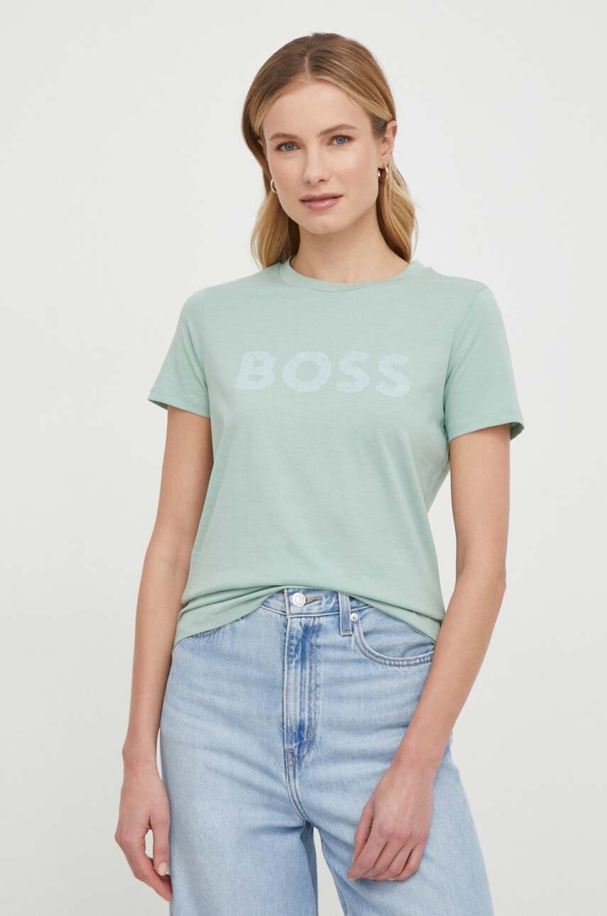 Βαμβακερό μπλουζάκι Boss Orange BOSS ORANGE γυναικείο, χρώμα: πράσινο