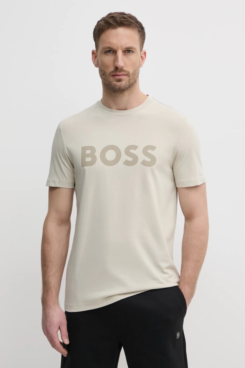 Βαμβακερό μπλουζάκι BOSS Orange BOSS ORANGE ανδρικό, χρώμα: μπεζ, 50481923