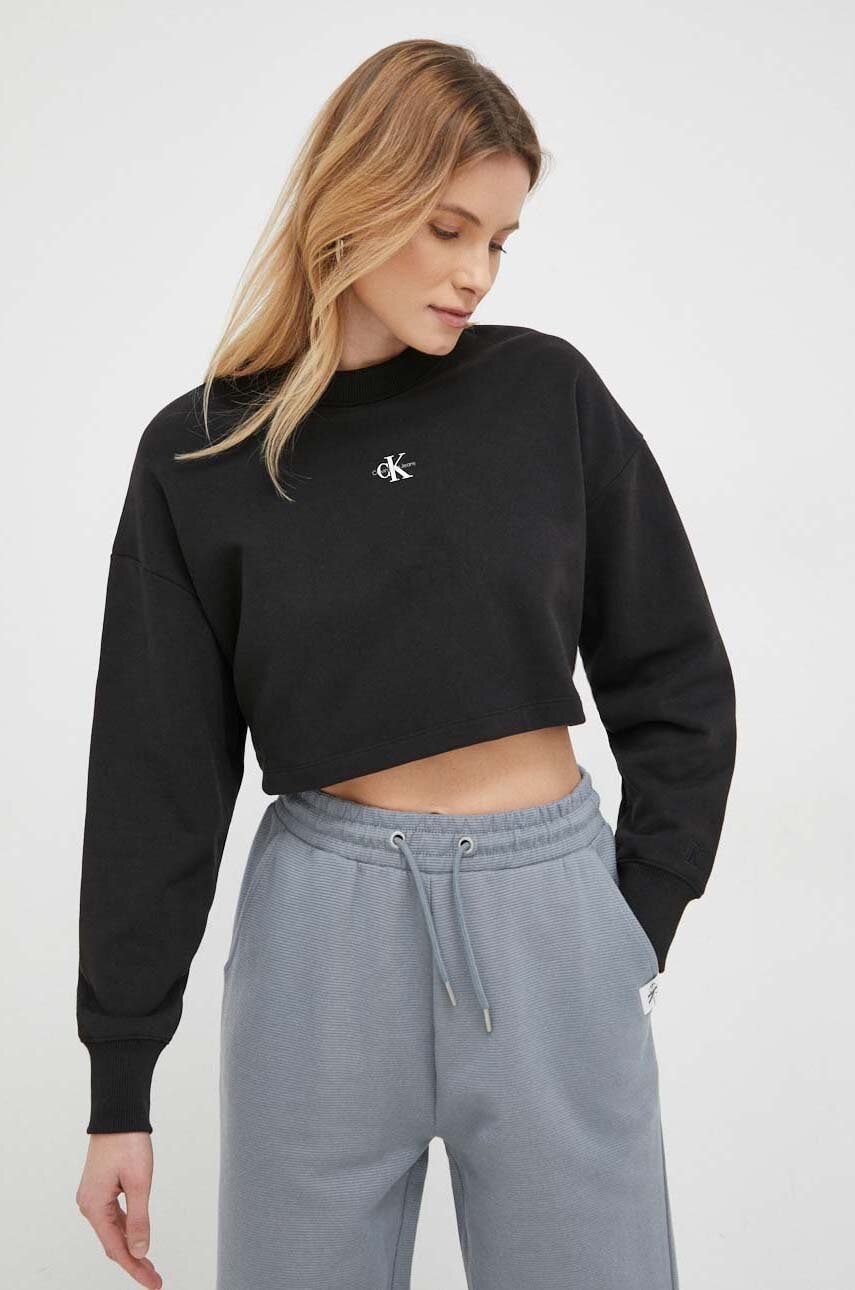 Βαμβακερή μπλούζα Calvin Klein Jeans γυναικεία, χρώμα: μαύρο