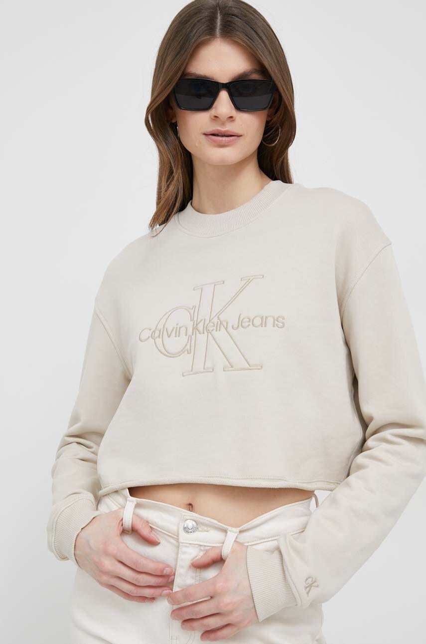 Βαμβακερή μπλούζα Calvin Klein Jeans γυναικεία, χρώμα: μπεζ