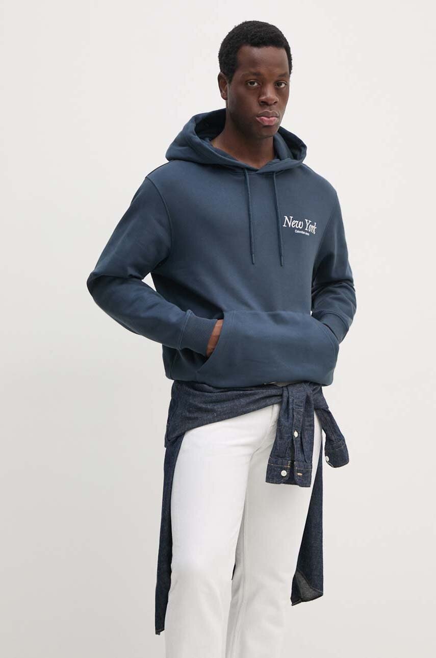 Βαμβακερή μπλούζα Calvin Klein Jeans χρώμα: ναυτικό μπλε, με κουκούλα, J30J326876