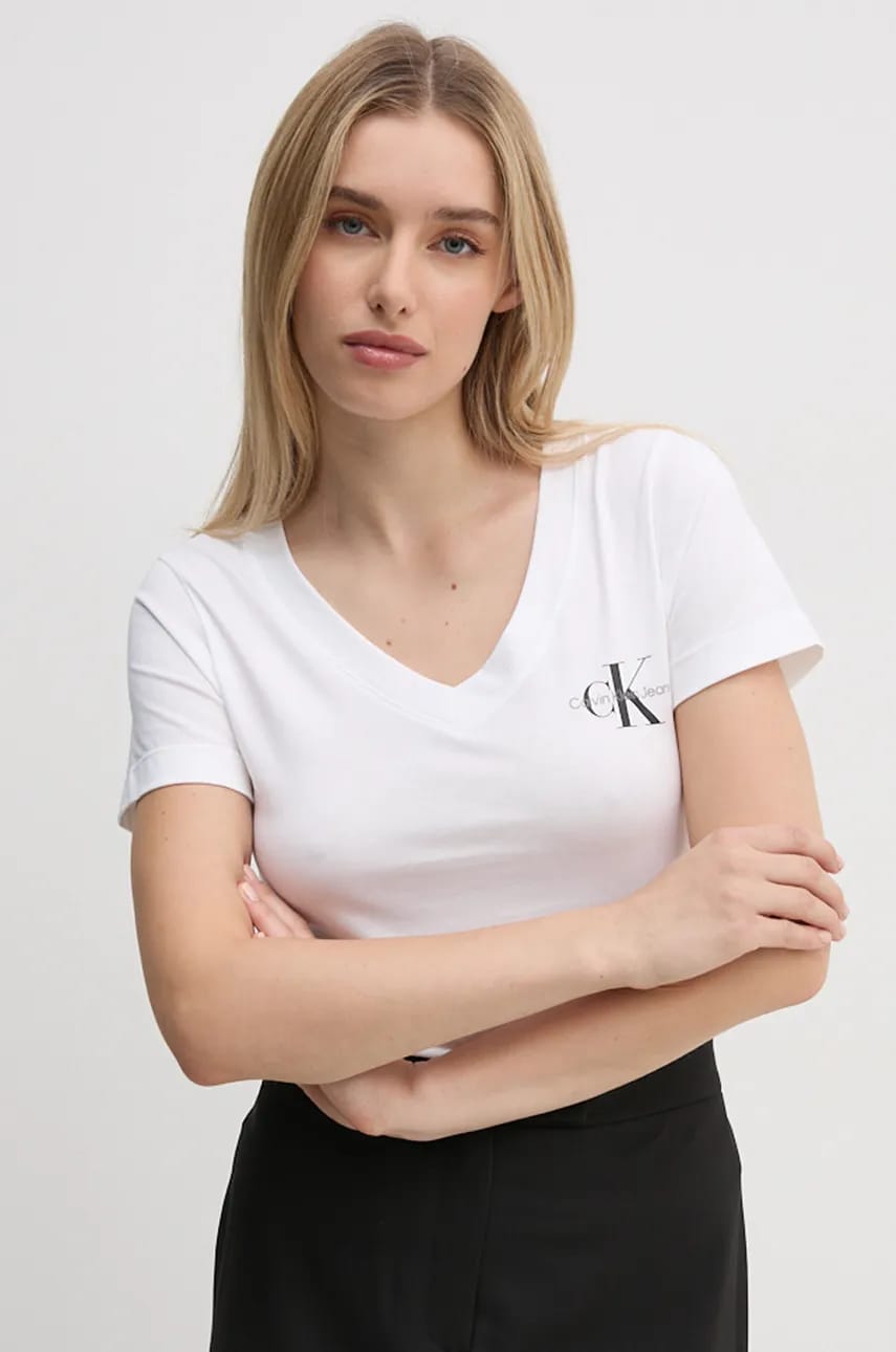 Βαμβακερό μπλουζάκι Calvin Klein Jeans 2-pack γυναικείο, χρώμα: μαύρο, J20J223447