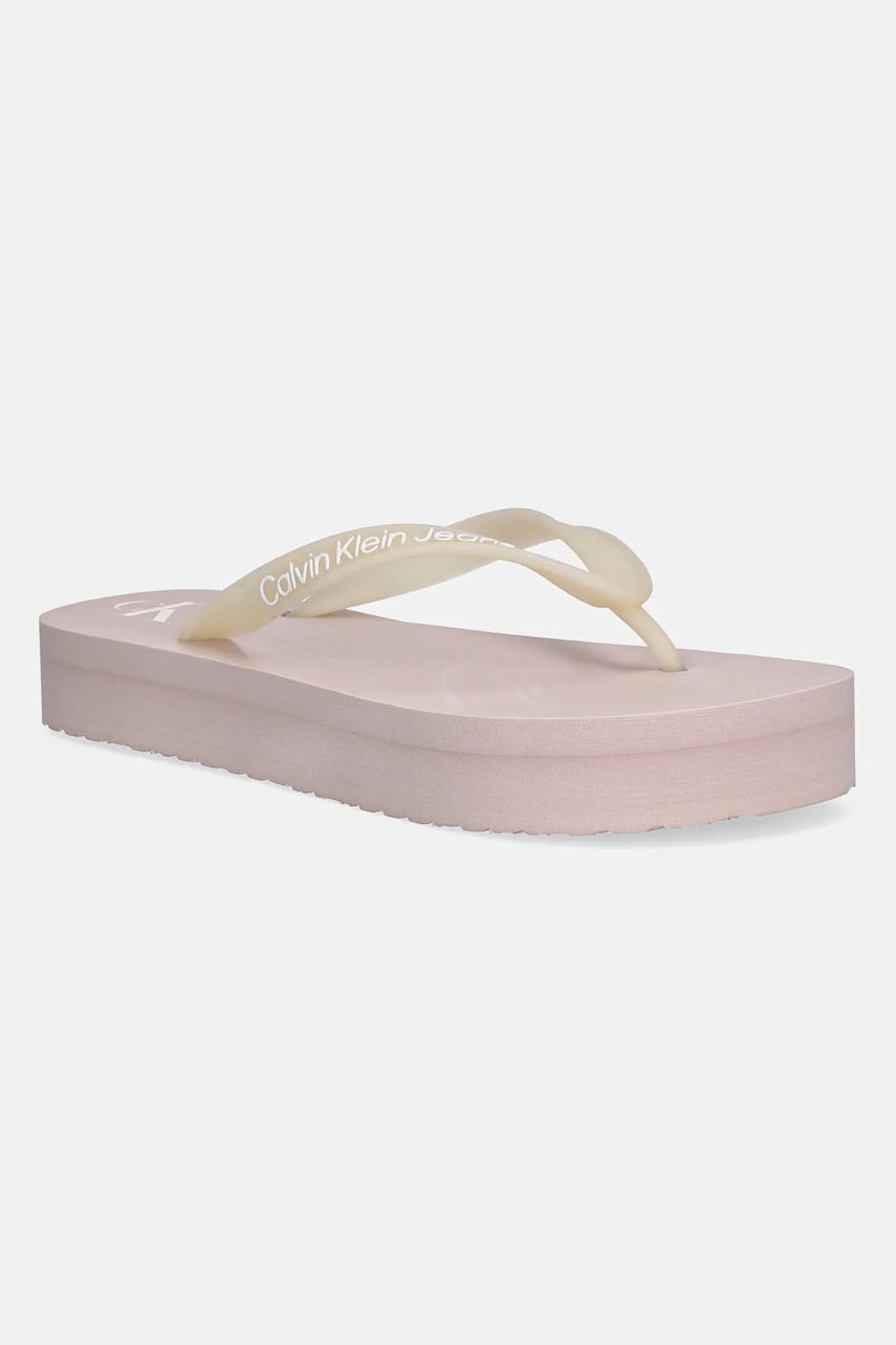 Σαγιονάρες Calvin Klein Jeans BEACH SANDAL FLATFORM TPU χρώμα: μπεζ, YW0YW01830
