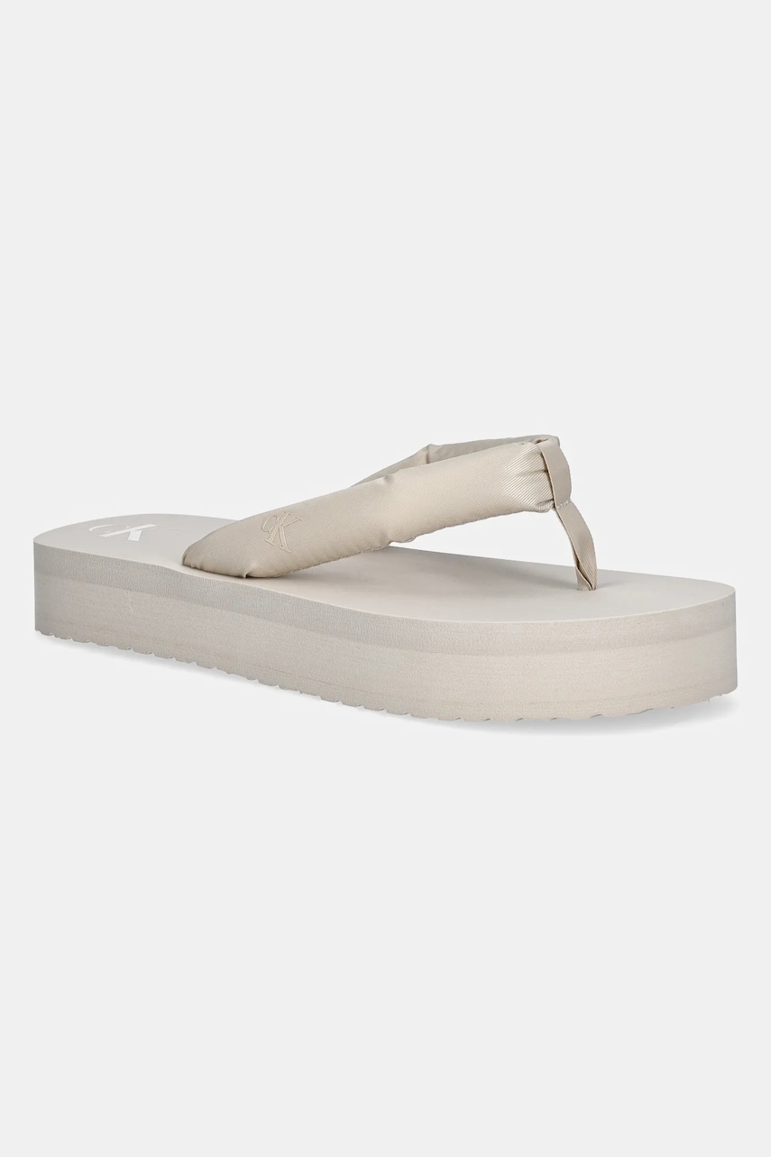 Σαγιονάρες Calvin Klein Jeans BEACH SANDAL FLATFORM TTXR SATIN χρώμα: μπεζ, YW0YW01723