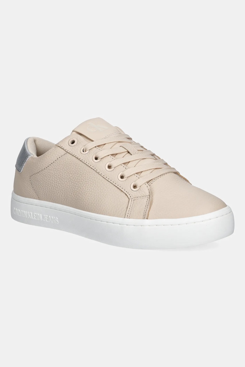 Δερμάτινα αθλητικά παπούτσια Calvin Klein Jeans CLASSIC CUPSOLE LOW OHB χρώμα: μπεζ, YW0YW01799