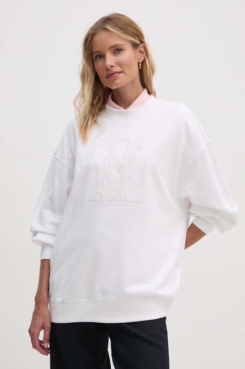 Βαμβακερή μπλούζα Calvin Klein Jeans γυναικεία, χρώμα: άσπρο, J20J223540