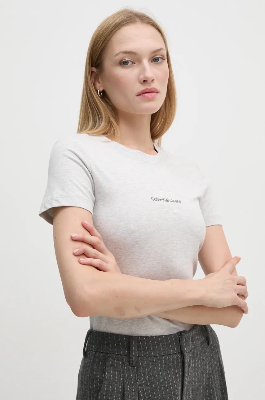Βαμβακερό μπλουζάκι Calvin Klein Jeans γυναικείο, χρώμα: γκρι, J20J223563