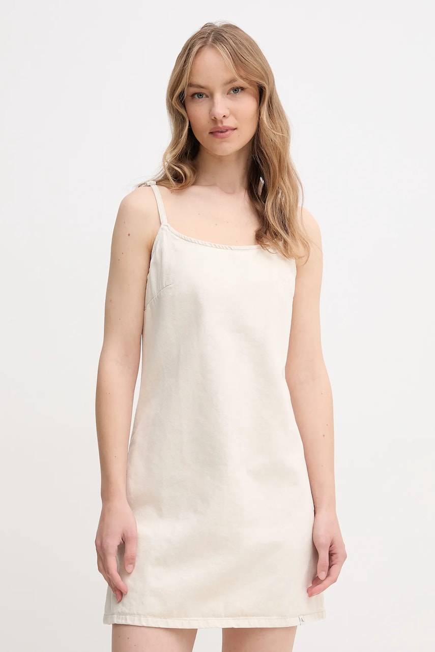 Φόρεμα από λινό μείγμα Calvin Klein Jeans χρώμα: μπεζ, J20J225168