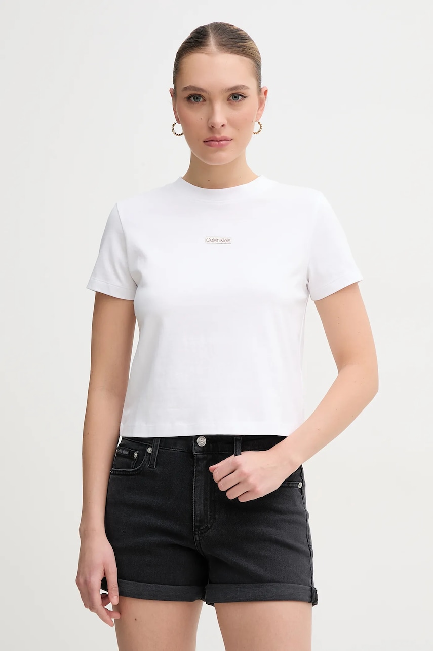 Βαμβακερό μπλουζάκι Calvin Klein Jeans γυναικείο, χρώμα: άσπρο, J20J225524