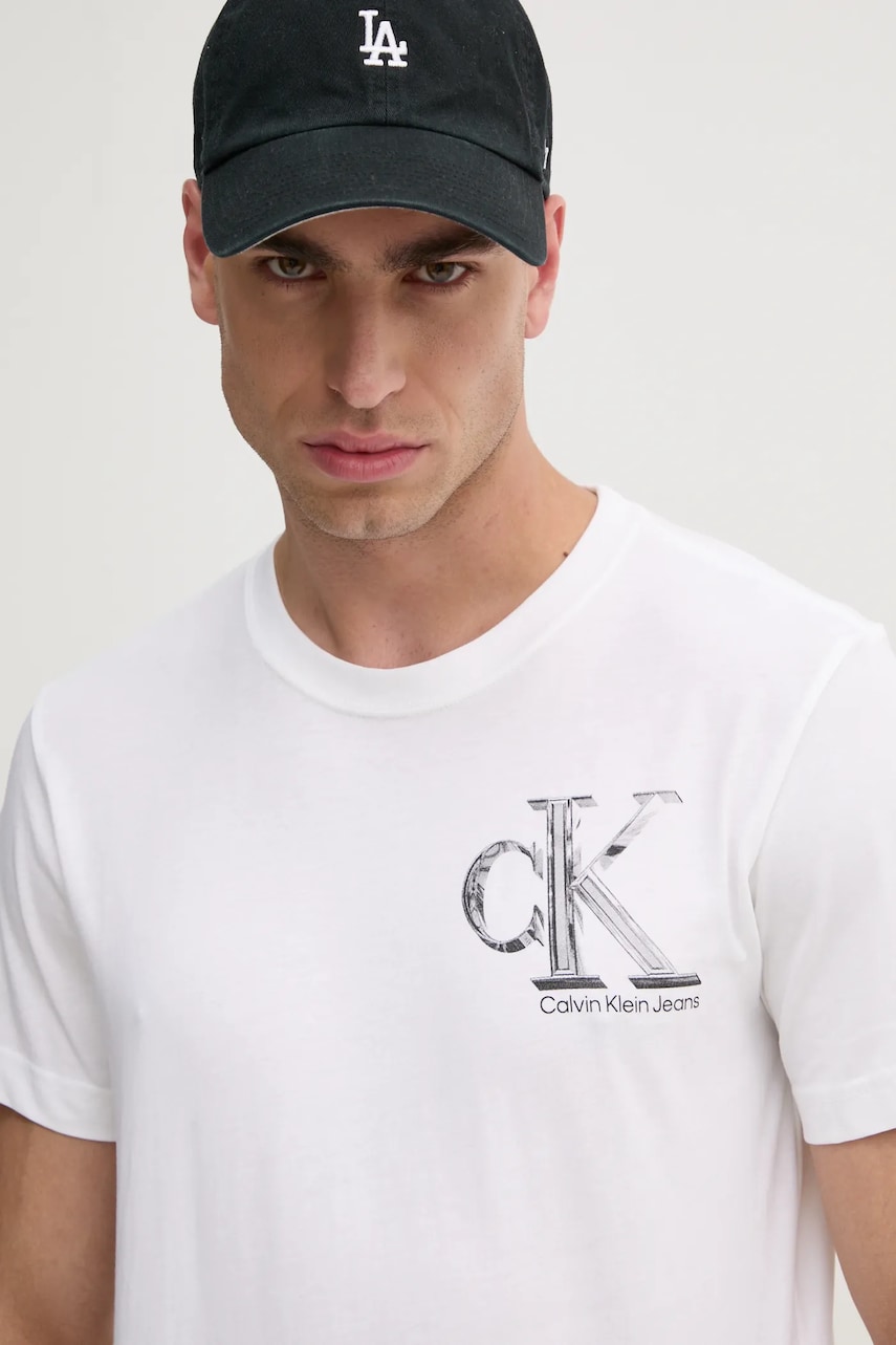 Βαμβακερό μπλουζάκι Calvin Klein Jeans ανδρικό, χρώμα: άσπρο, J30J325498