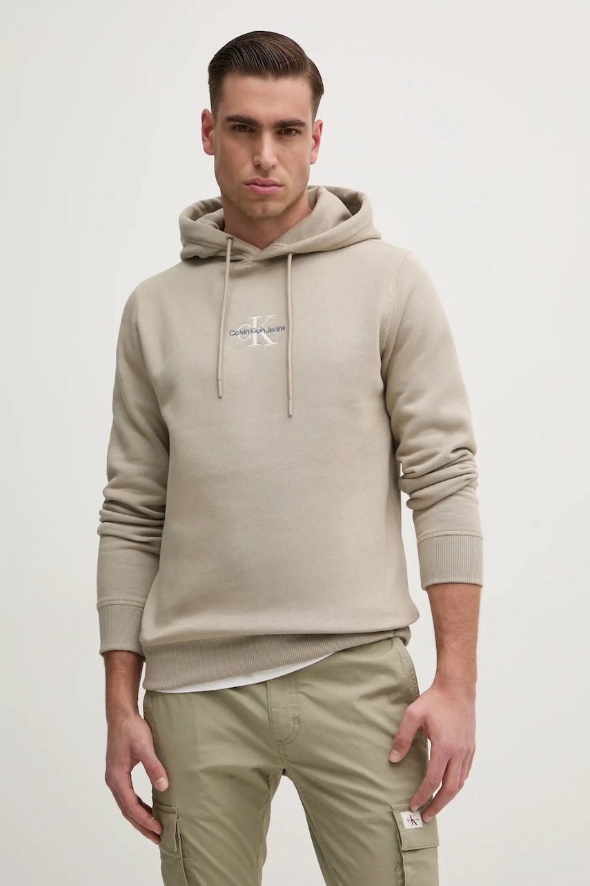 Μπλούζα Calvin Klein Jeans χρώμα: μπεζ, με κουκούλα, J30J325629
