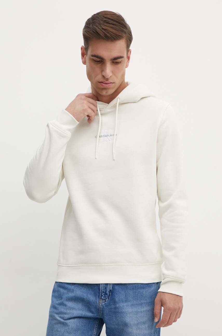 Μπλούζα Calvin Klein Jeans χρώμα: μπεζ, με κουκούλα, J30J325629