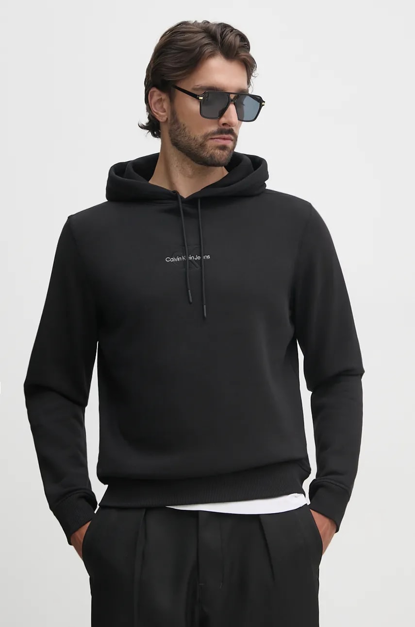 Μπλούζα Calvin Klein Jeans χρώμα: μαύρο, με κουκούλα, J30J325629