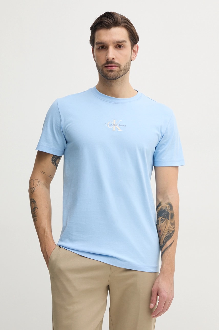 Βαμβακερό μπλουζάκι Calvin Klein Jeans ανδρικά, χρώμα: μπλε, J30J325649