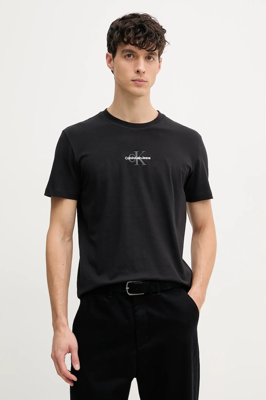 Βαμβακερό μπλουζάκι Calvin Klein Jeans ανδρικά, χρώμα: μαύρο, J30J325649