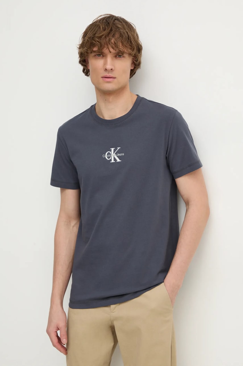 Βαμβακερό μπλουζάκι Calvin Klein Jeans ανδρικά, χρώμα: γκρι, J30J325649