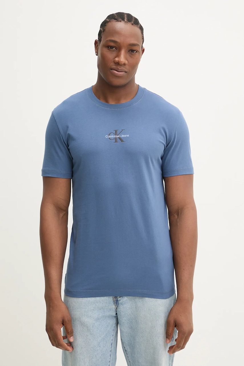 Βαμβακερό μπλουζάκι Calvin Klein Jeans ανδρικά, χρώμα: μπλε, J30J325649