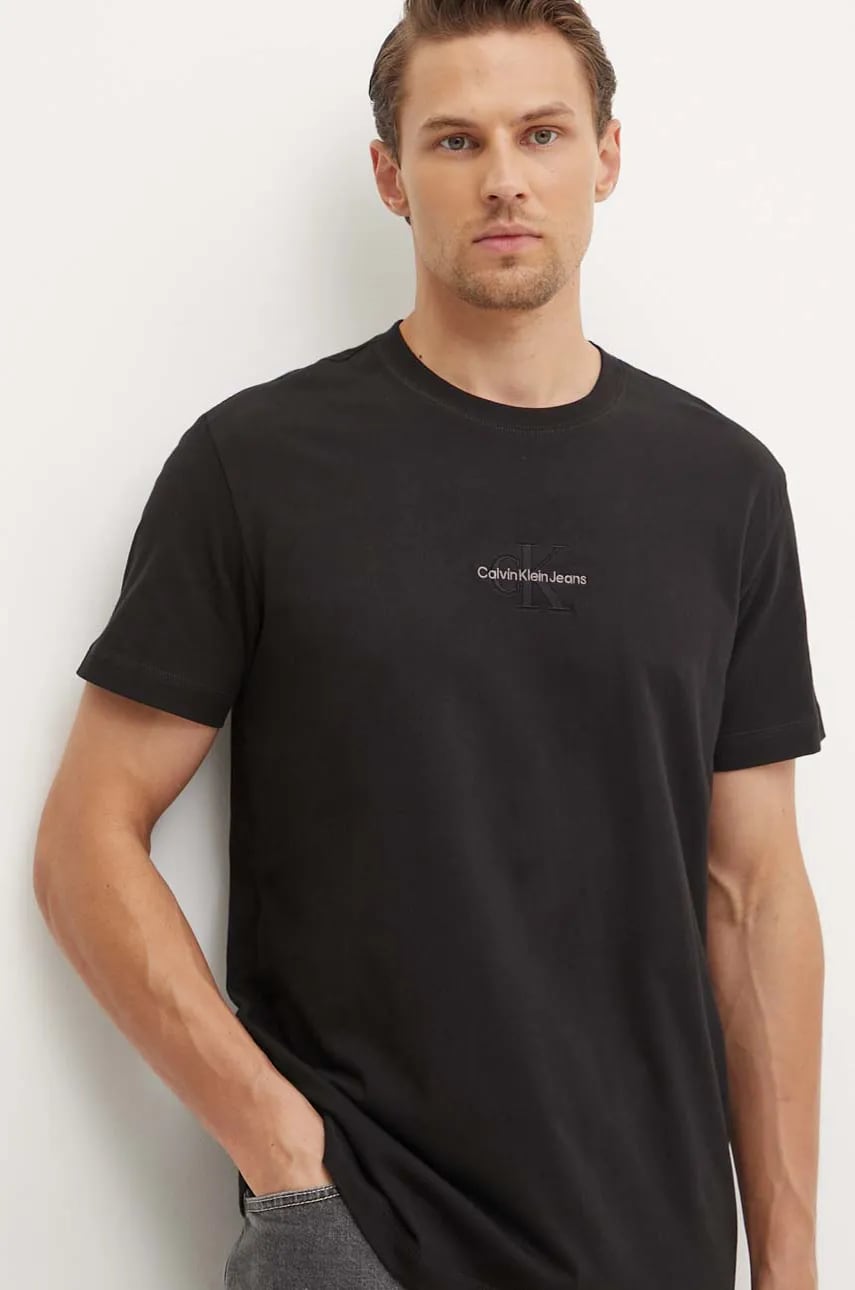 Βαμβακερό μπλουζάκι Calvin Klein Jeans ανδρικά, χρώμα: μαύρο, J30J325649