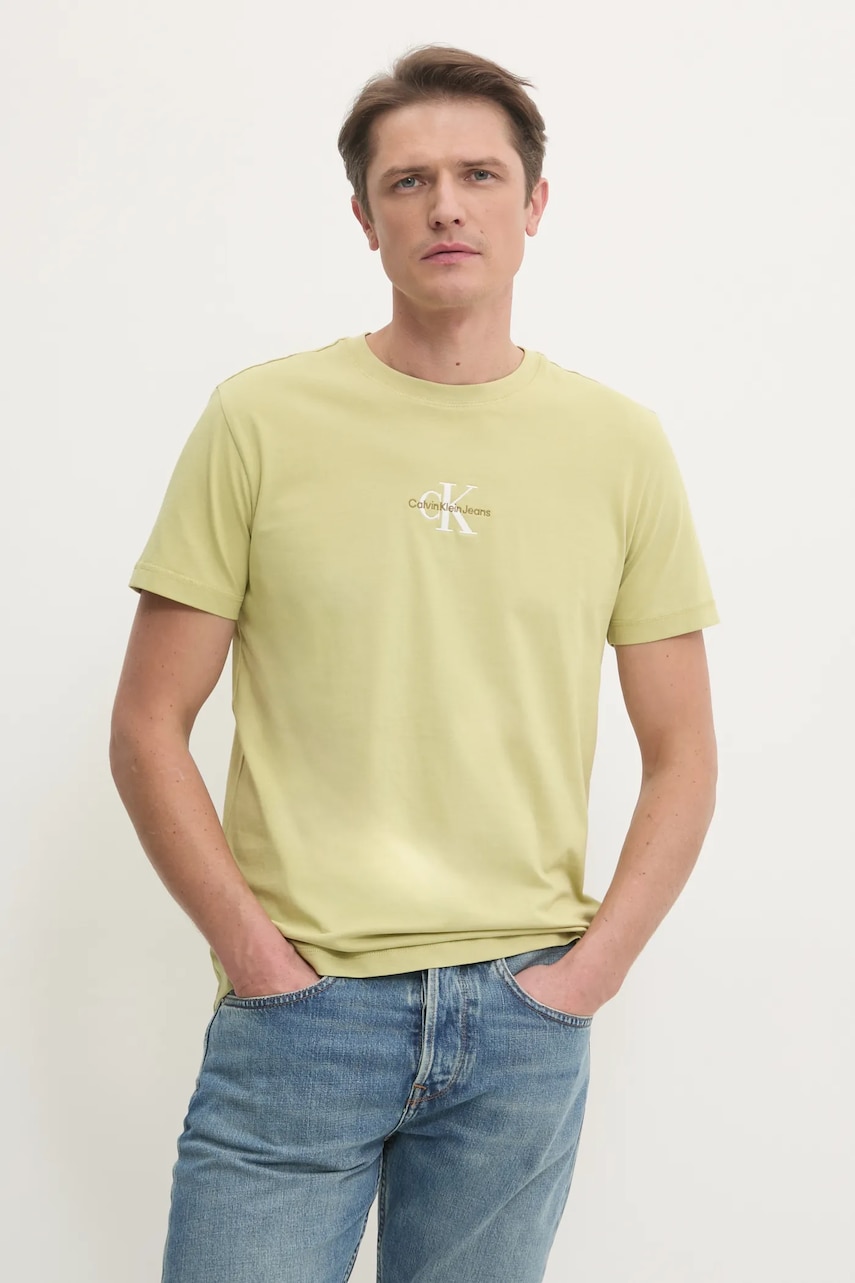 Βαμβακερό μπλουζάκι Calvin Klein Jeans ανδρικά, χρώμα: πράσινο, J30J325649