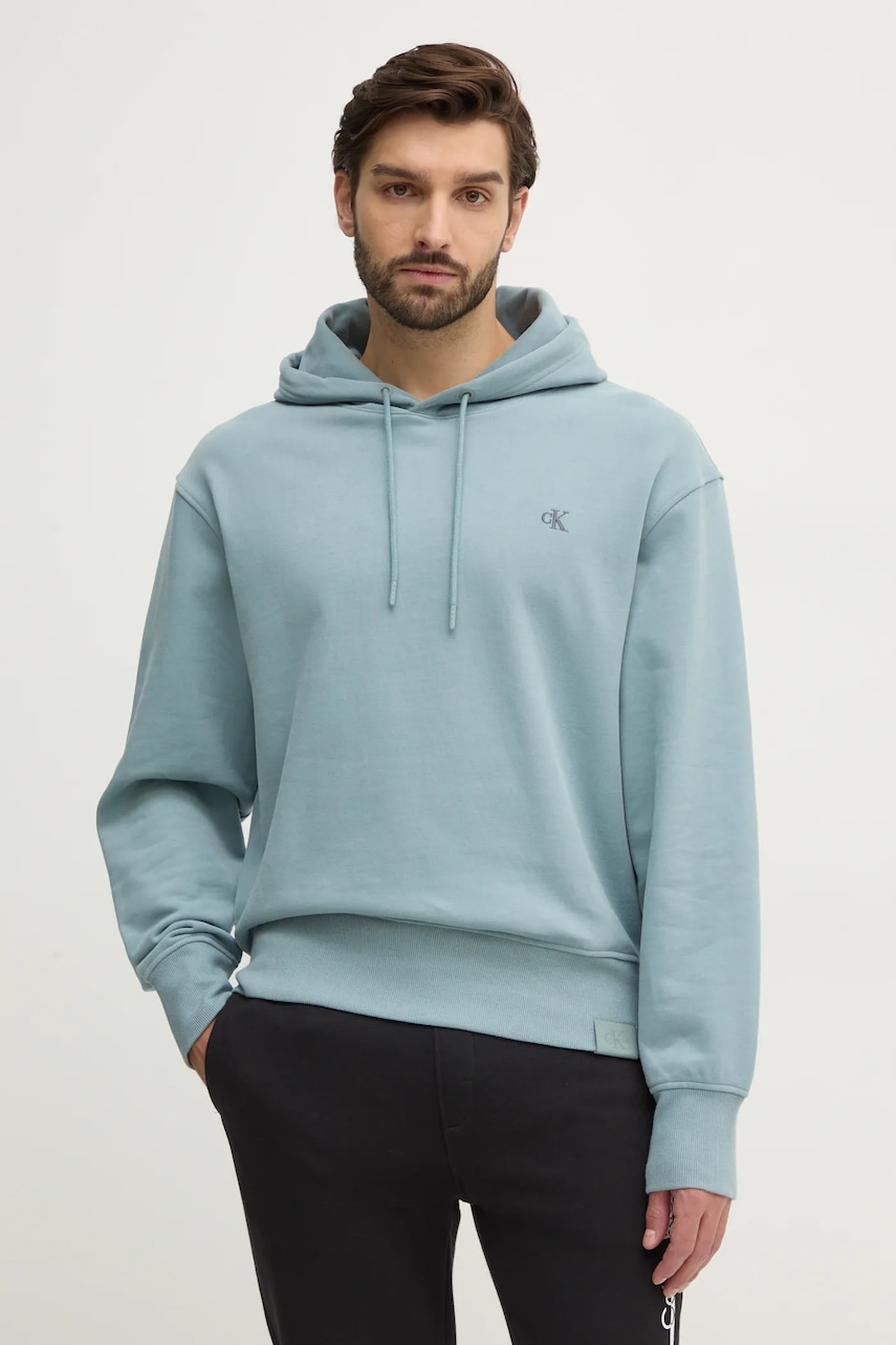 Βαμβακερή μπλούζα Calvin Klein Jeans χρώμα: μπλε, με κουκούλα, J30J326748