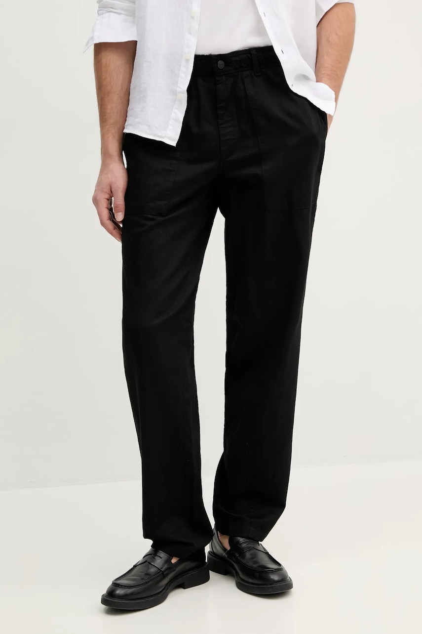Παντελόνι με λινό μείγμα Calvin Klein Jeans χρώμα: μαύρο, J30J327288