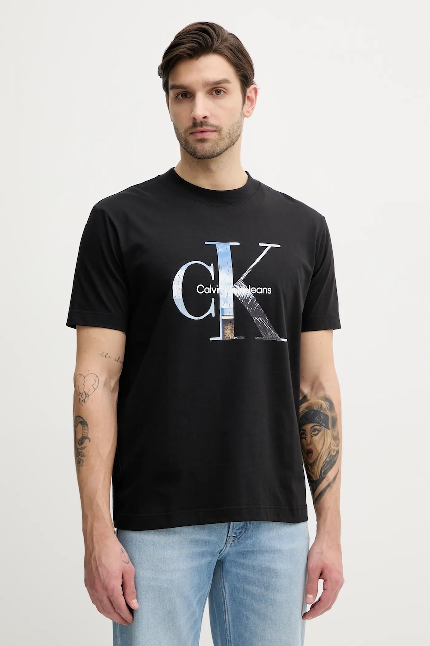 Βαμβακερό μπλουζάκι Calvin Klein Jeans ανδρικό, χρώμα: μαύρο, J30J327483