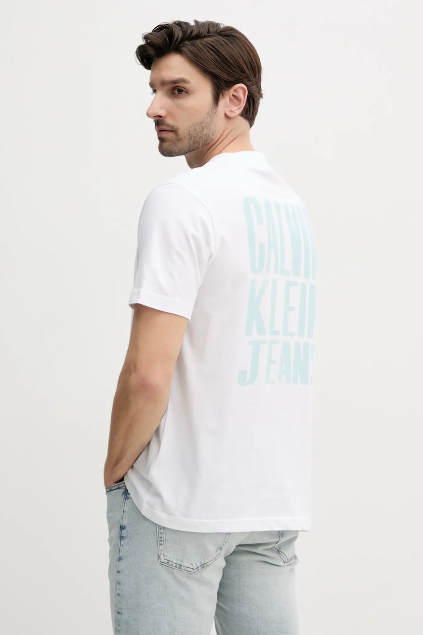 Βαμβακερό μπλουζάκι Calvin Klein Jeans ανδρικό, χρώμα: άσπρο, J30J327523