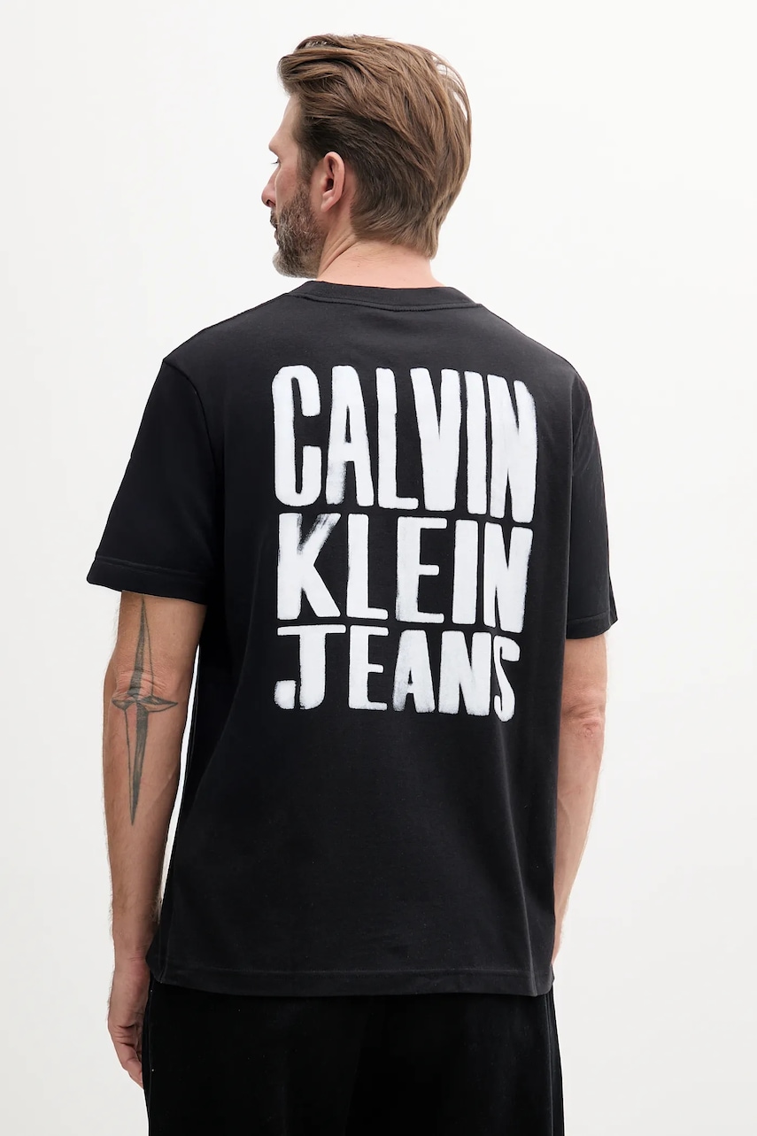 Βαμβακερό μπλουζάκι Calvin Klein Jeans ανδρικό, χρώμα: μαύρο, J30J327523