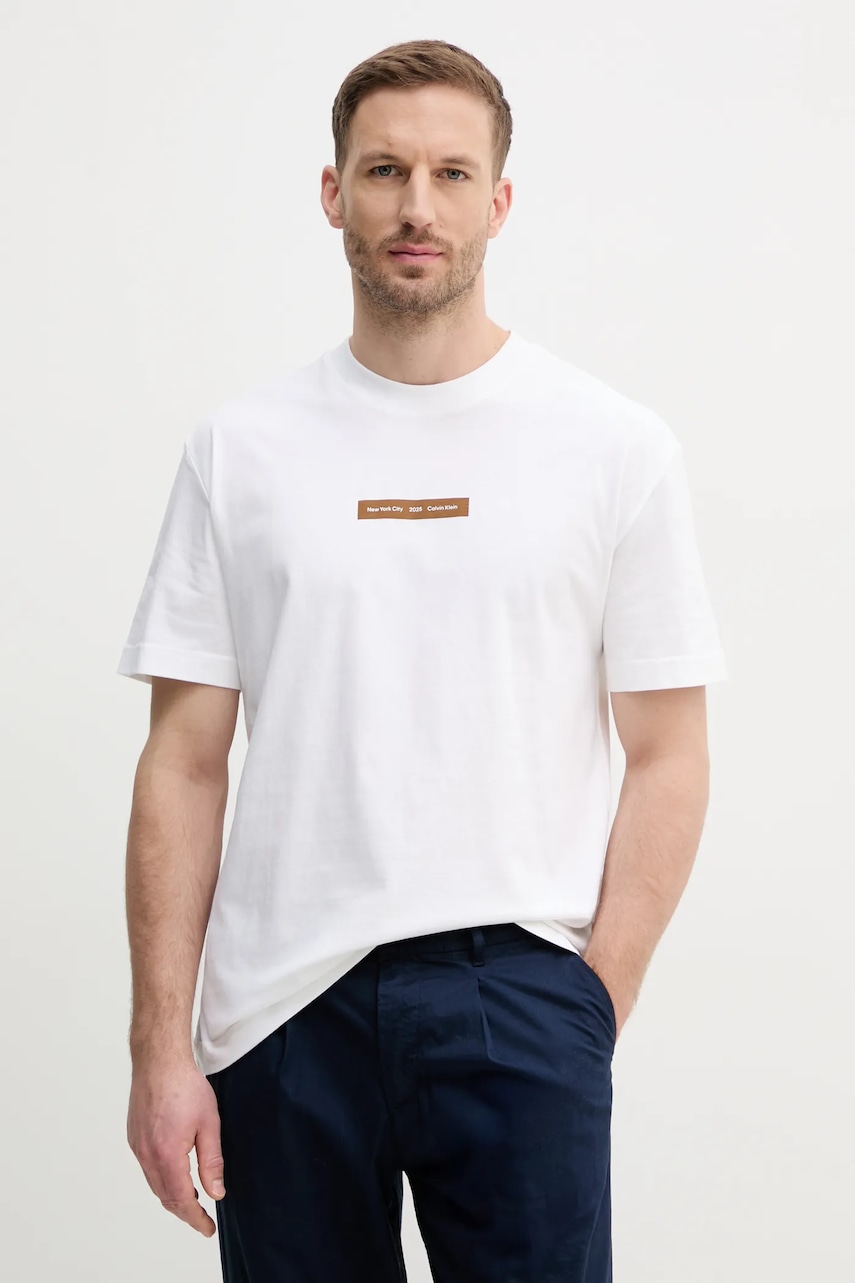 Βαμβακερό μπλουζάκι Calvin Klein Jeans ανδρικό, χρώμα: άσπρο, J30J327524