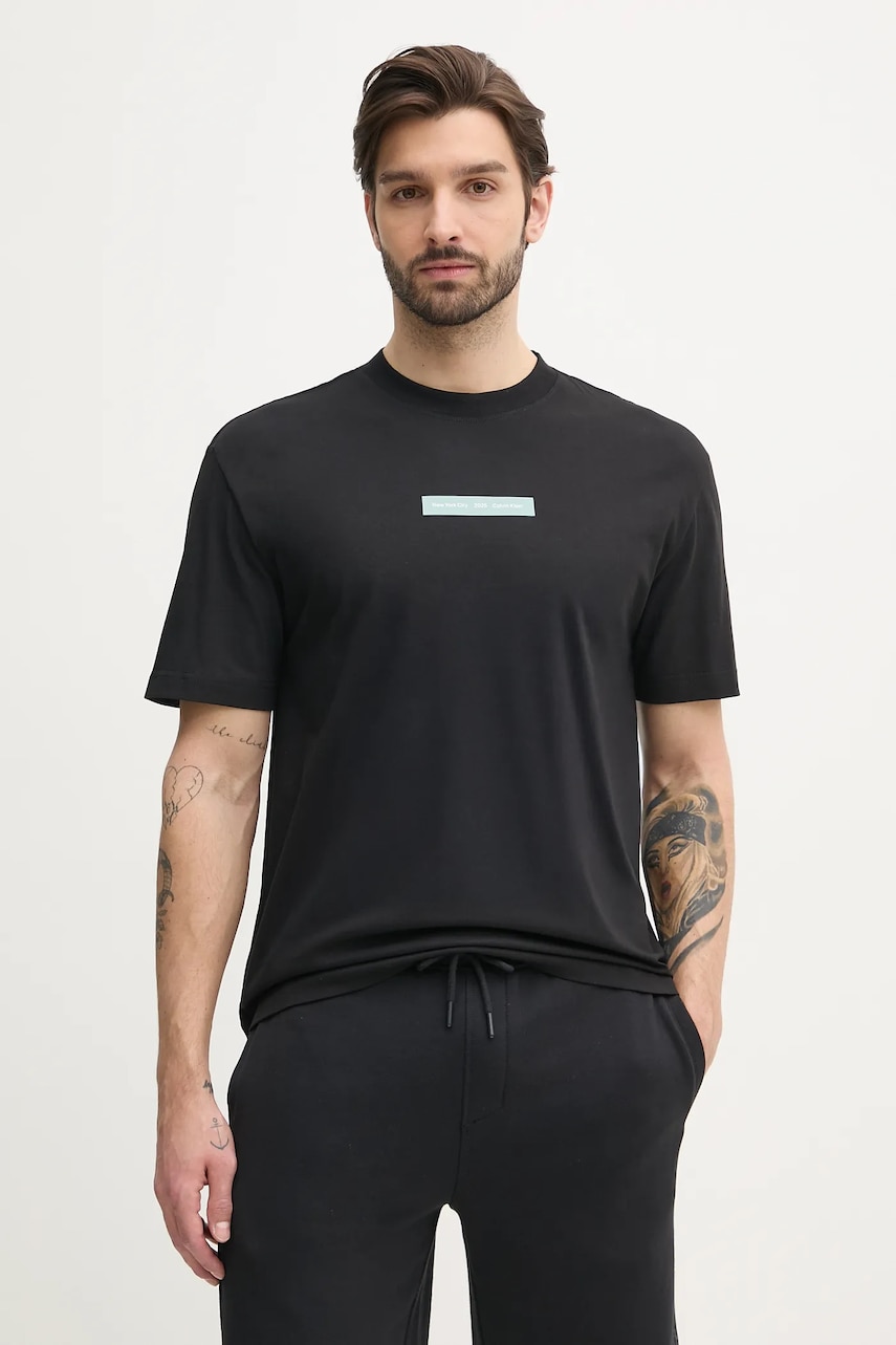Βαμβακερό μπλουζάκι Calvin Klein Jeans ανδρικό, χρώμα: μαύρο, J30J327524