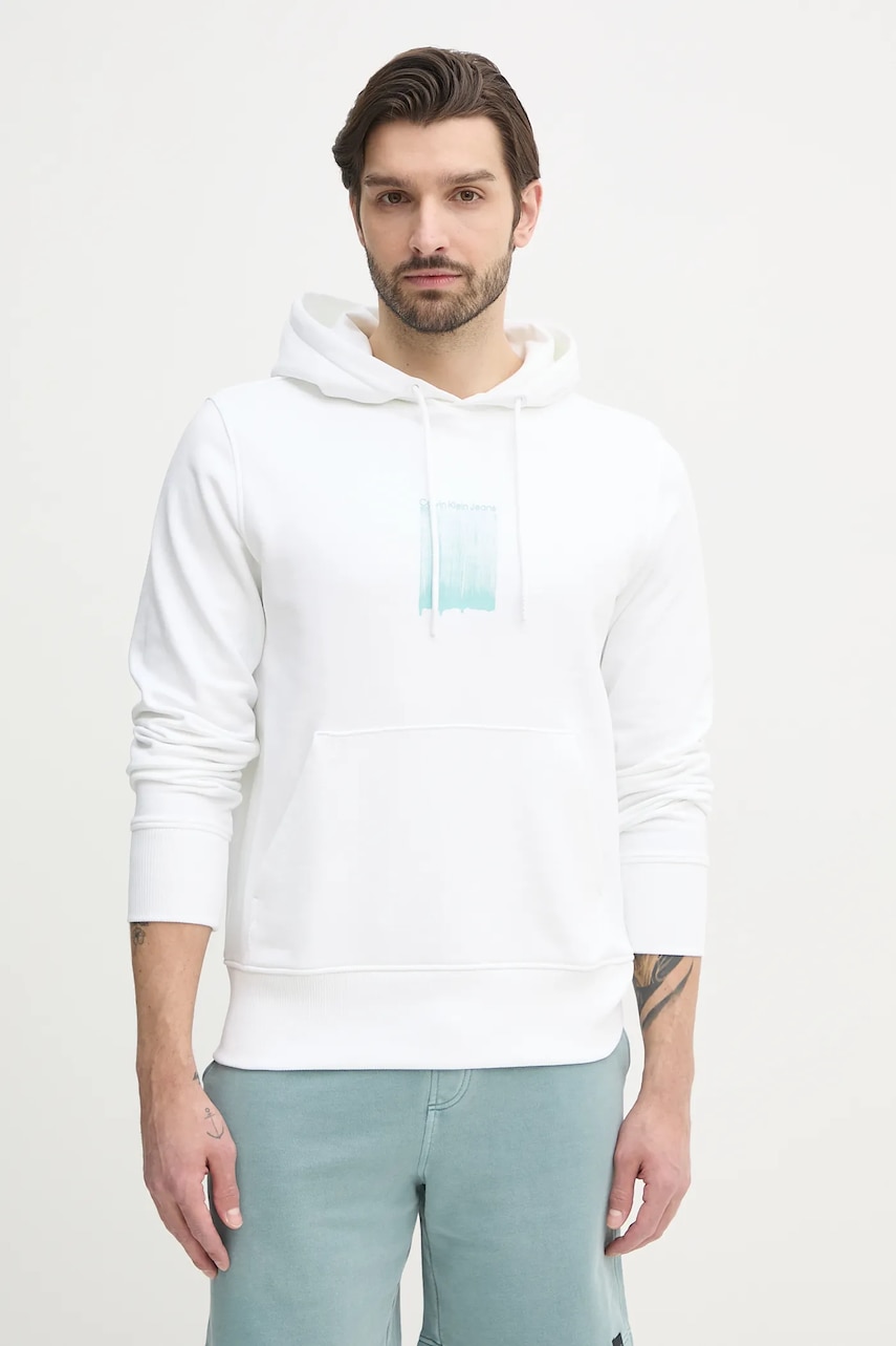 Βαμβακερή μπλούζα Calvin Klein Jeans χρώμα: άσπρο, με κουκούλα, J30J327525