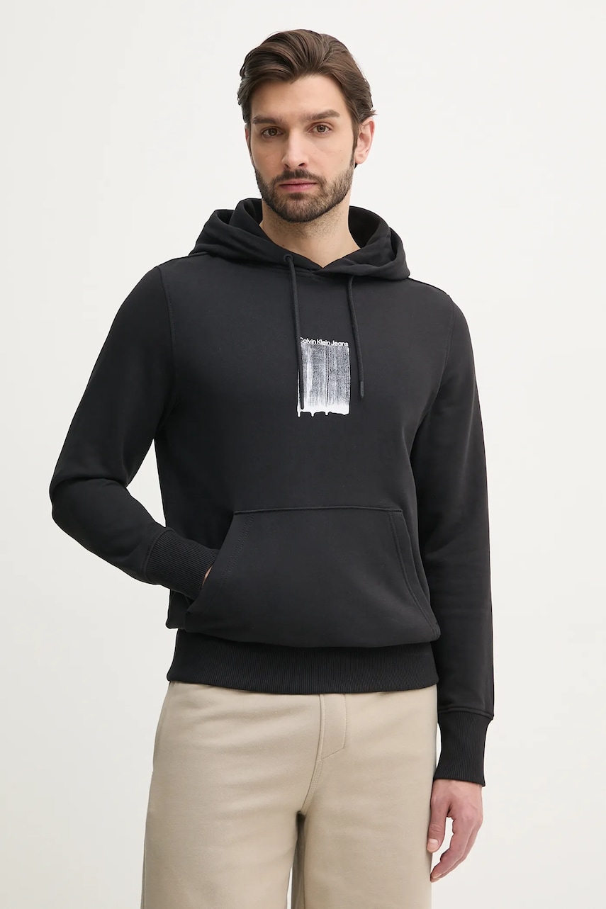 Βαμβακερή μπλούζα Calvin Klein Jeans χρώμα: μαύρο, με κουκούλα, J30J327525