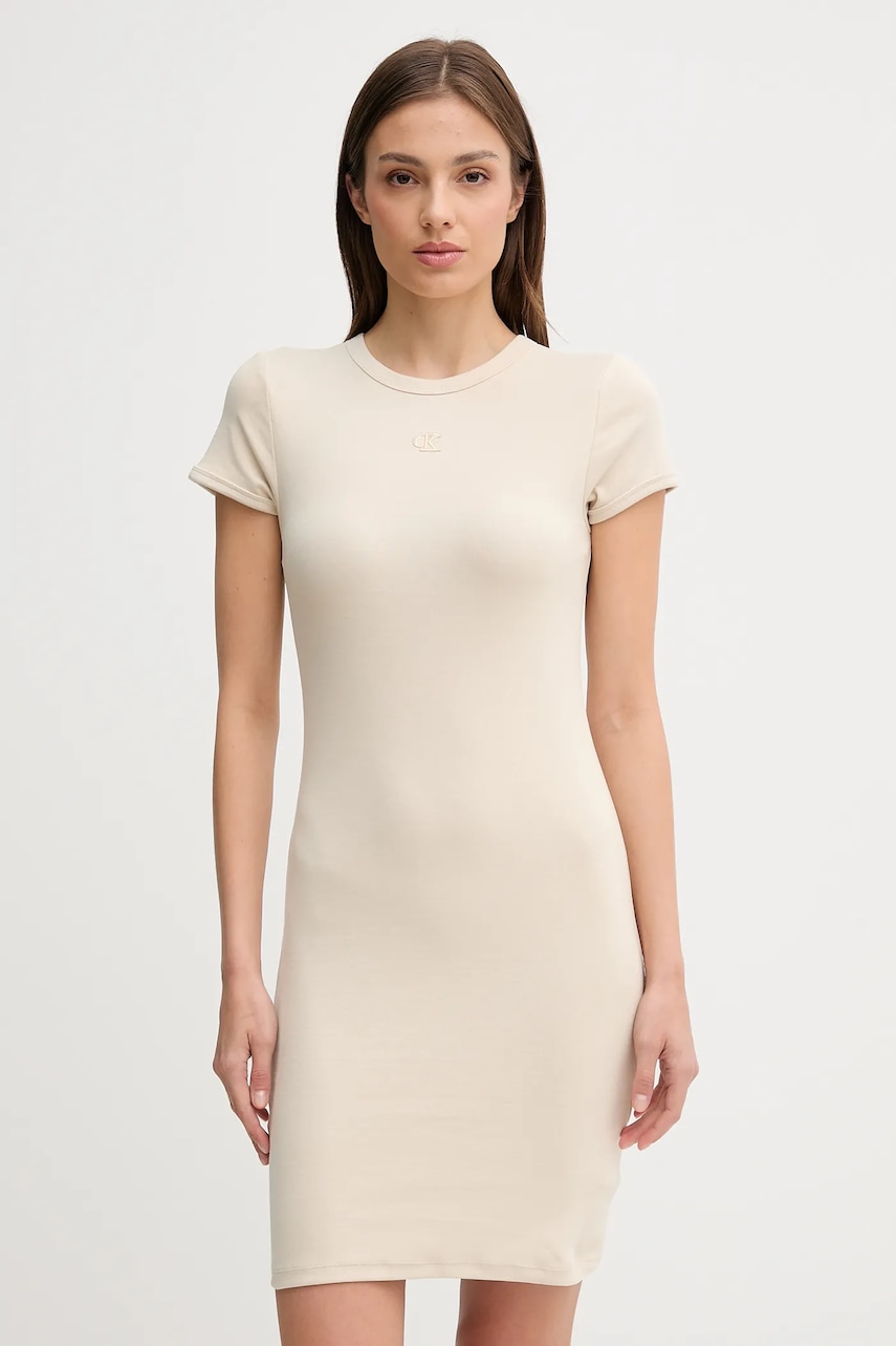 Φόρεμα Calvin Klein Jeans χρώμα: μπεζ, LV047B266G