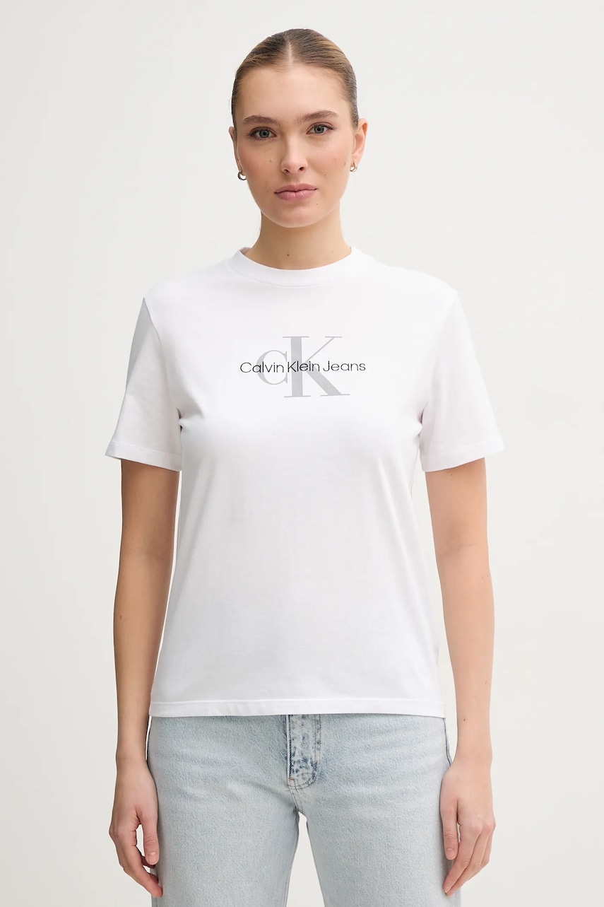 Βαμβακερό μπλουζάκι Calvin Klein Jeans γυναικείο, χρώμα: άσπρο, LV047B863G