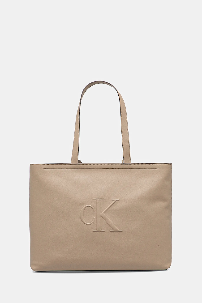 Τσάντα Calvin Klein Jeans χρώμα: μπεζ, LV04K3070G