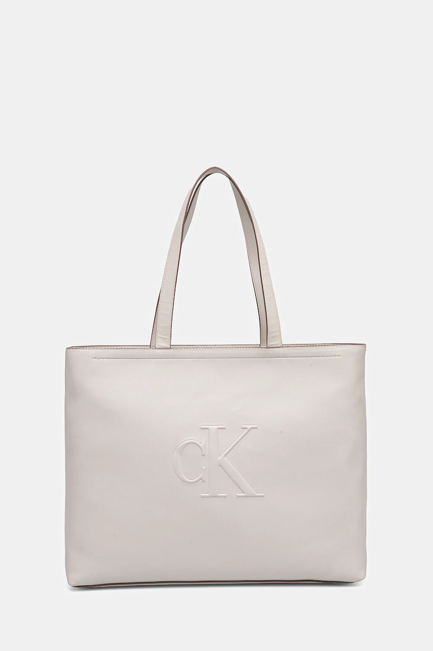 Τσάντα Calvin Klein Jeans χρώμα: μπεζ, LV04K3070G