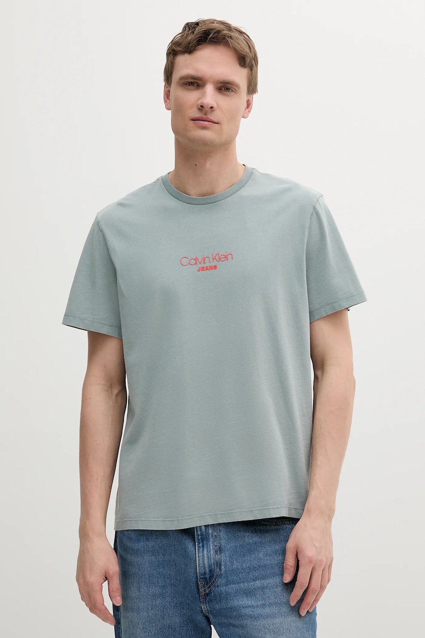 Βαμβακερό μπλουζάκι Calvin Klein Jeans ανδρικό, χρώμα: πράσινο, LV04RB824G