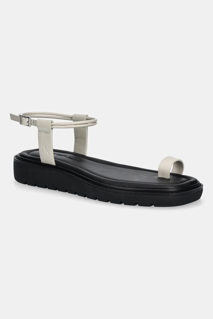 Σανδάλια Calvin Klein Jeans ROPE TOE POST SANDAL LTH MG χρώμα: μπεζ, YW0YW01893