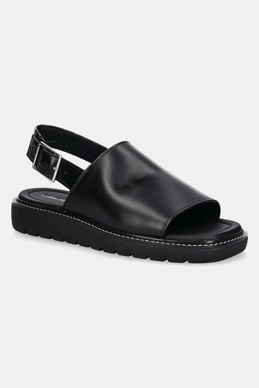 Σανδάλια Calvin Klein Jeans SQ MOLDED SANDAL SLING MG LTH χρώμα: μαύρο, YW0YW01711