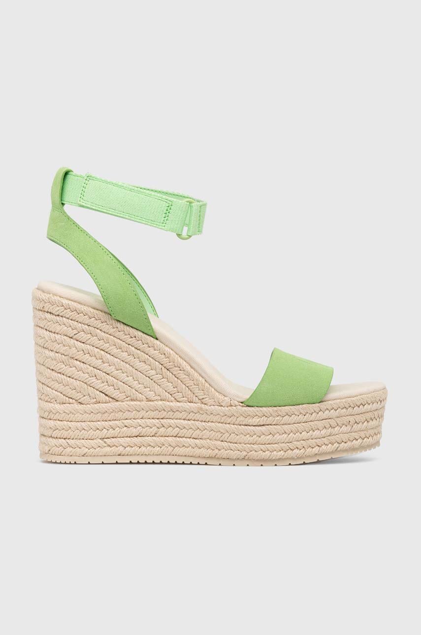 Σανδάλια σουέτ Calvin Klein Jeans WEDGE SANDAL SU CON WEDGE SANDAL SU MG BTW χρώμα: πράσινο, YW0YW01026 YW0YW01026