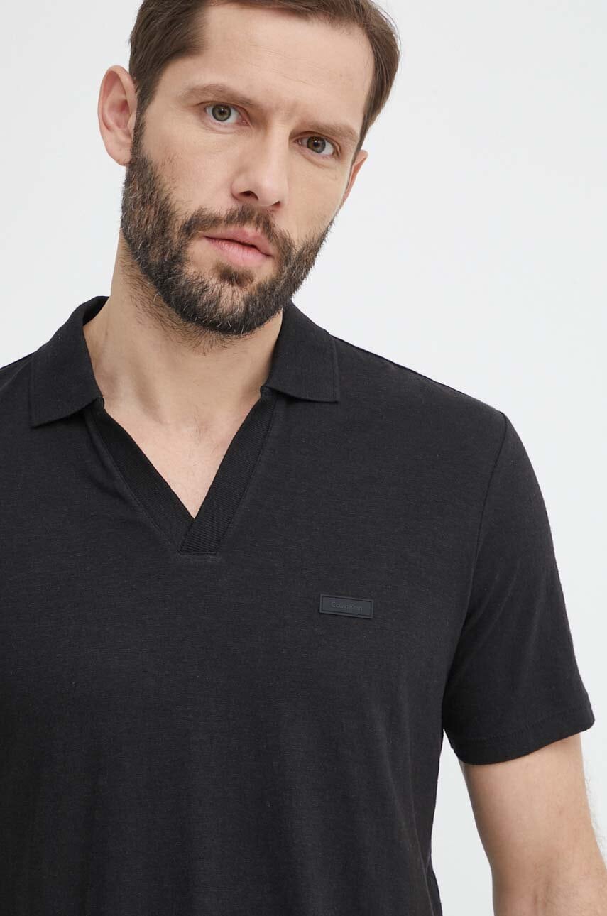 Πόλο με μείγμα με λινό Calvin Klein χρώμα: μαύρο, K10K112959