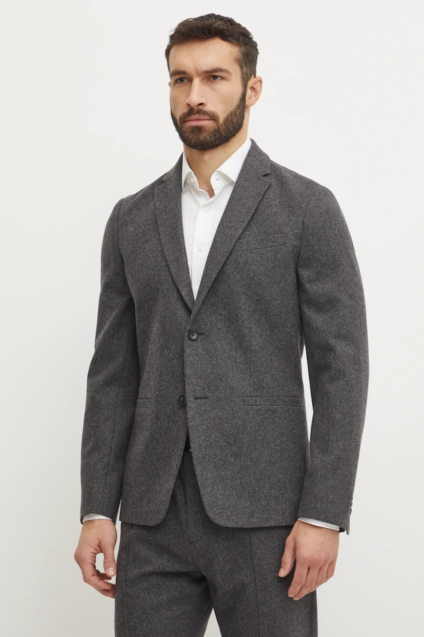 Μάλλινο σακάκι Calvin Klein χρώμα: γκρι, K10K113923