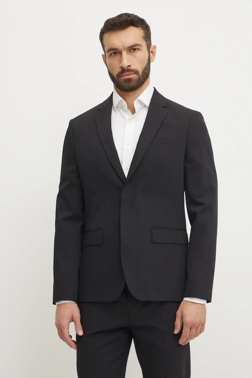 Μάλλινο σακάκι Calvin Klein χρώμα: μαύρο, K10K114345
