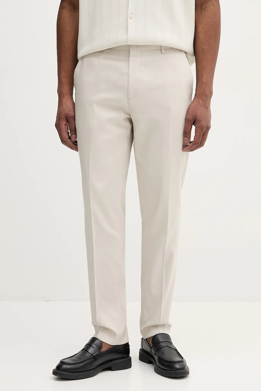 Παντελόνι με λινό μείγμα Calvin Klein χρώμα: μπεζ, K10K114400